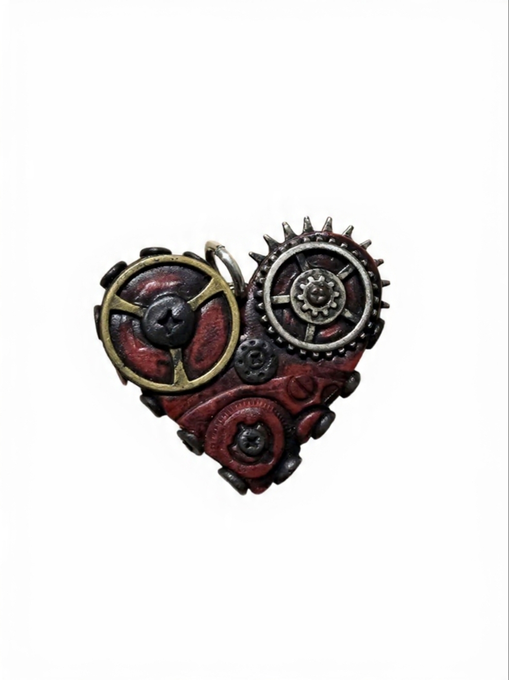 Dark Red Steampunk Gear Pendant Charm Red and Brass Men Women Unisex Accessory